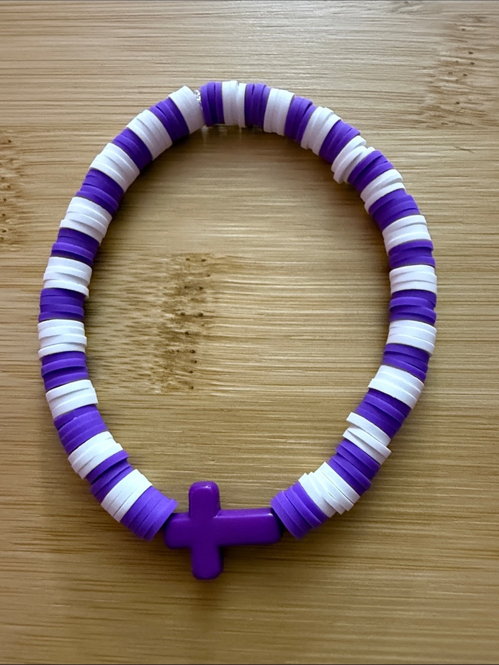 ‼️2/$10‼️Purple & White Beaded Cross Bracelet
